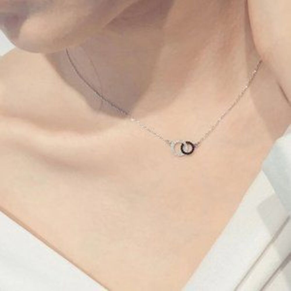 NEW 925 Sterling Silver Diamond Circle Necklace D